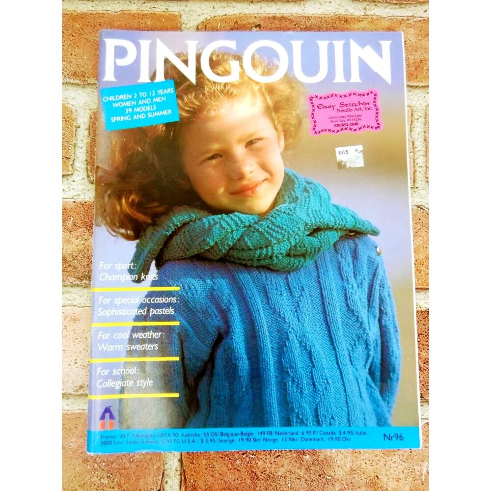 Pingouin Knitting Magazine - Collegiate Style Kids Women Men Patterns Nr96 - VTG